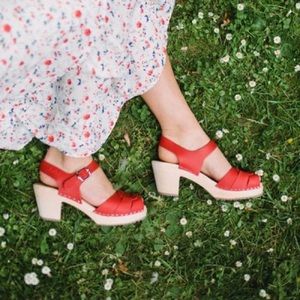 Swedish Clogs Peep Toe Red Leather by Lotta from Stockholm